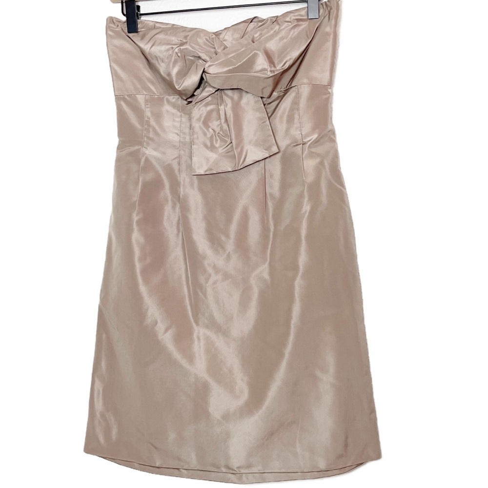 J.Crew Silk Strapless Bow Mini Dress Champagne Wedding Guest Cocktail Sz 2 - Picture 2 of 4